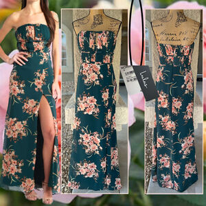 Lulus Pleated Strapless Enchanting Garden Maxi Dress Size M